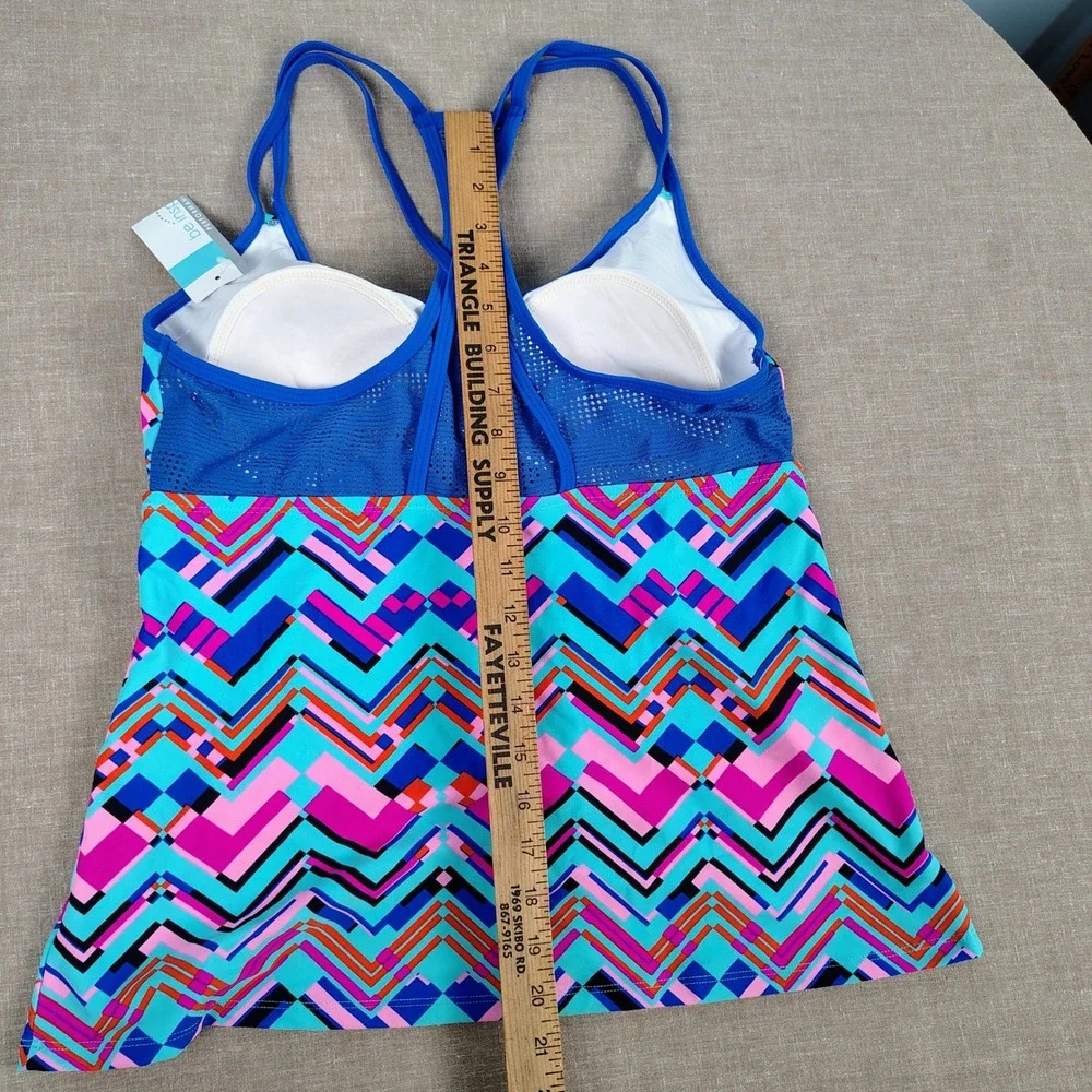 NWT Womens L Be Inspired Tankini Top Multicolor Chevron Geometric Gorpcore Y2K
